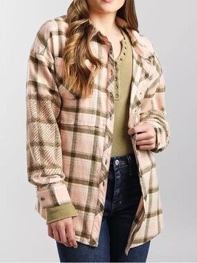 BKE Blush Pink & Taupe Plaid Shirt Jacket